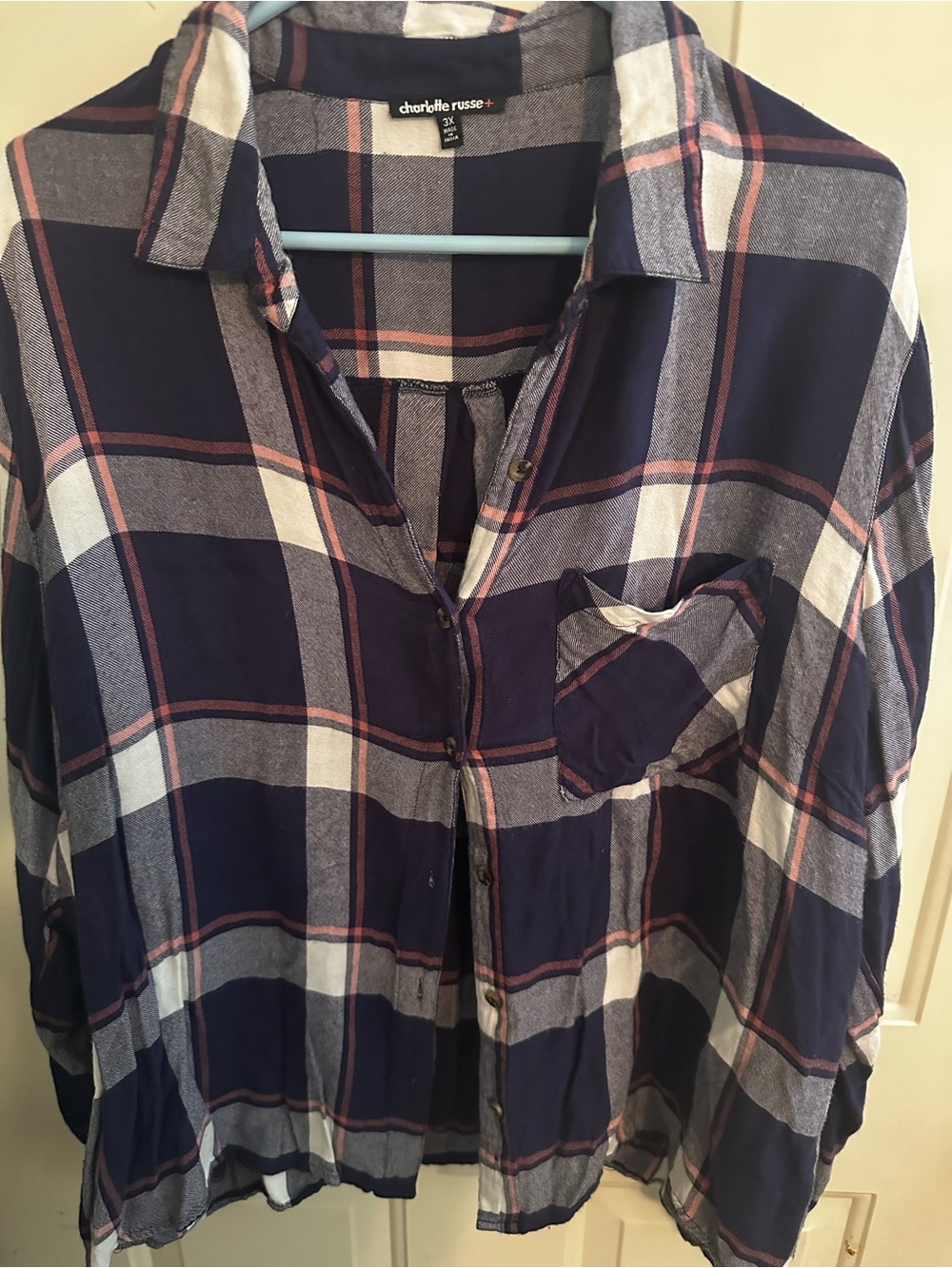 Charlotte Russe Navy Plaid Button-Front Women's Shirt 3x